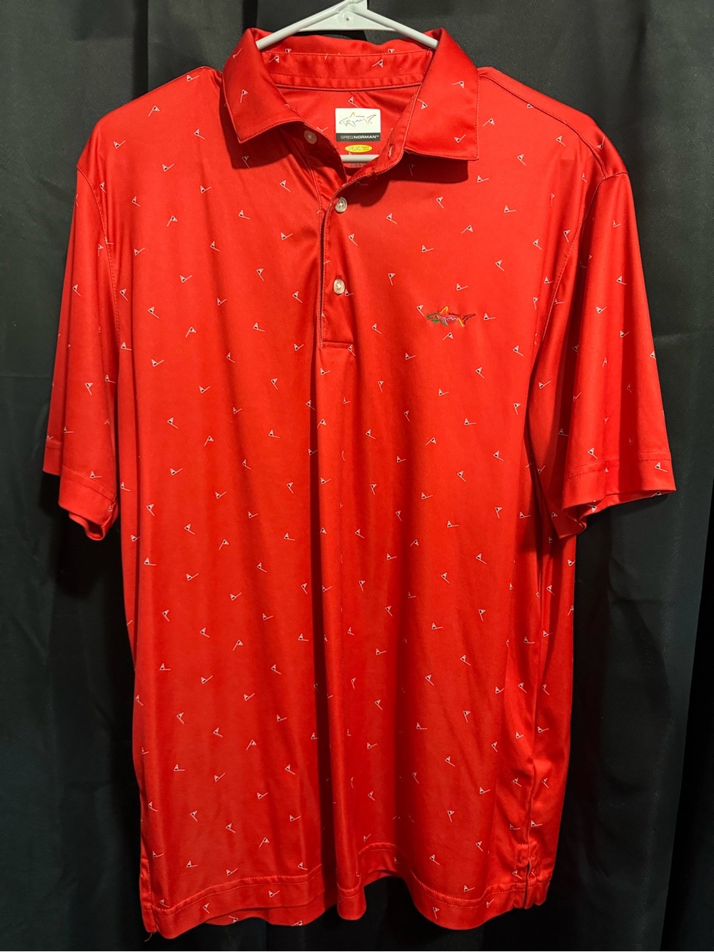 Greg Norman Collection Red Short-Sleeve Polo with Micro Fish Print